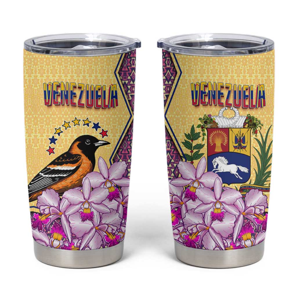 Venezuela Tumbler Cup with National Bird Orchid Flower Coat of Arms Spirit