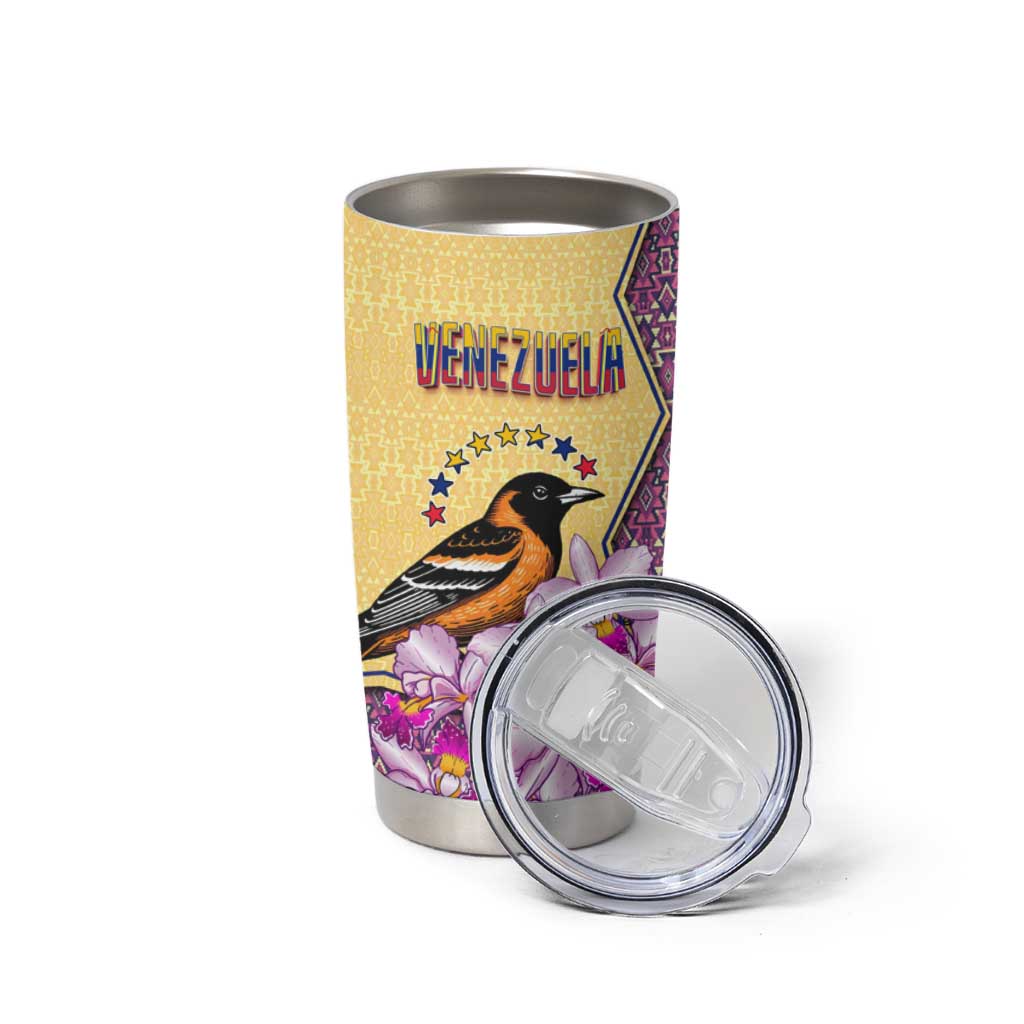 Venezuela Tumbler Cup with National Bird Orchid Flower Coat of Arms Spirit