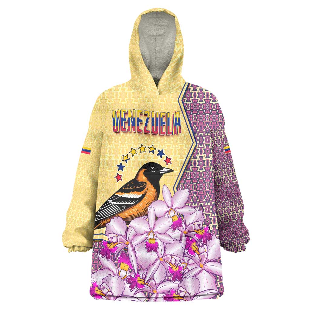 Venezuela Wearable Blanket Hoodie with National Bird Orchid Flower Coat of Arms Spirit