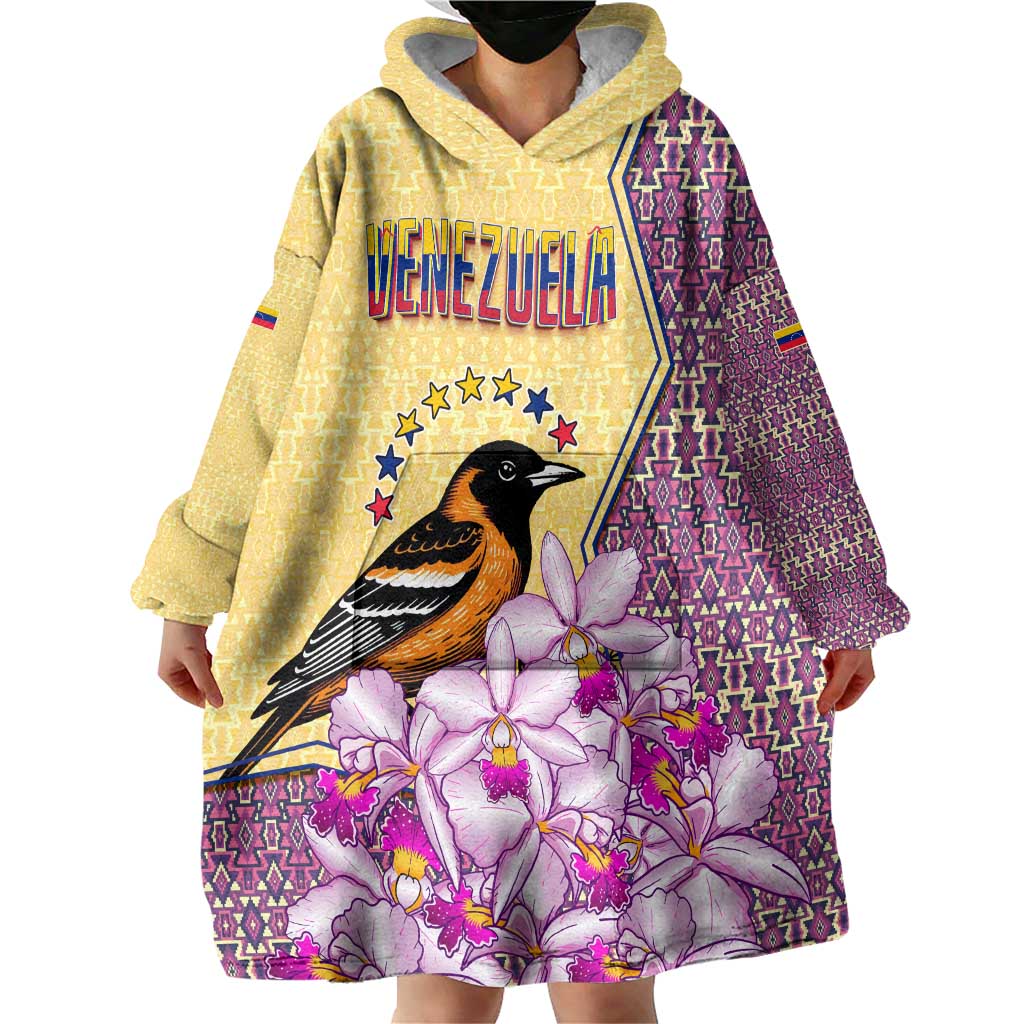 Venezuela Wearable Blanket Hoodie with National Bird Orchid Flower Coat of Arms Spirit