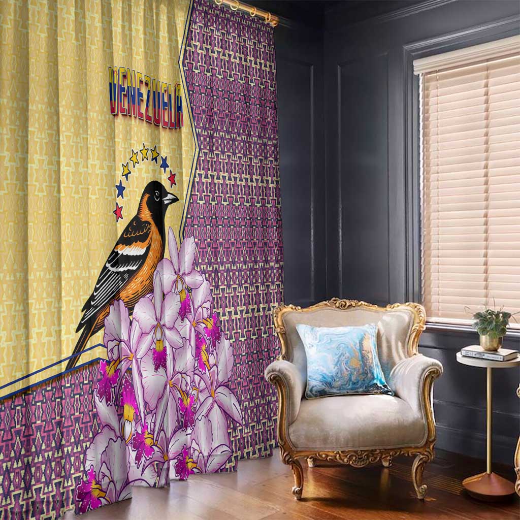 Venezuela Window Curtain with National Bird Orchid Flower Coat of Arms Spirit