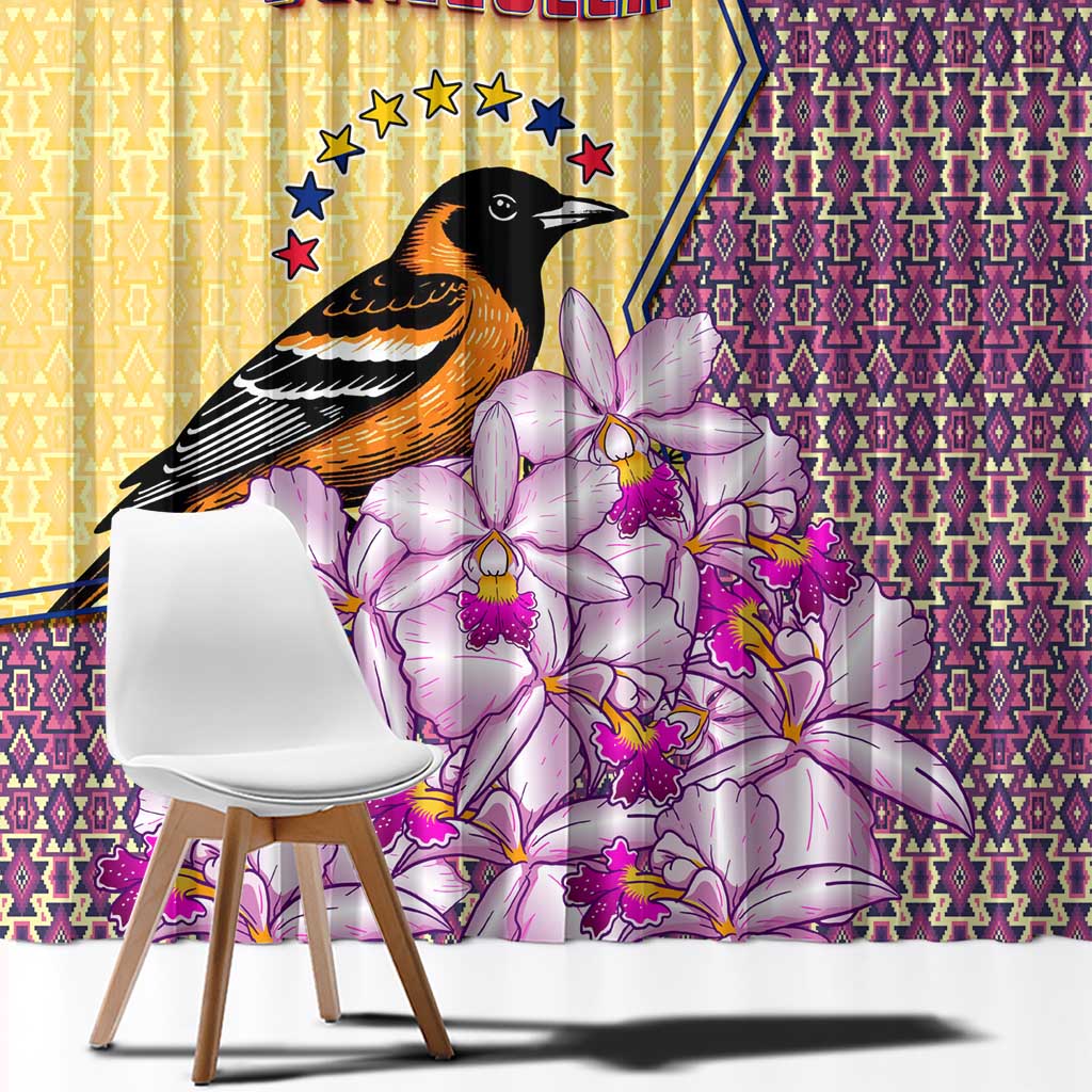 Venezuela Window Curtain with National Bird Orchid Flower Coat of Arms Spirit