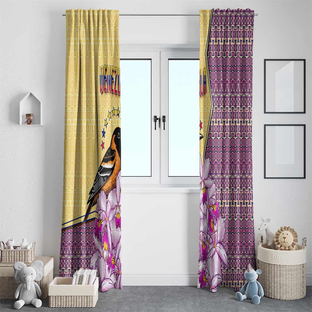 Venezuela Window Curtain with National Bird Orchid Flower Coat of Arms Spirit