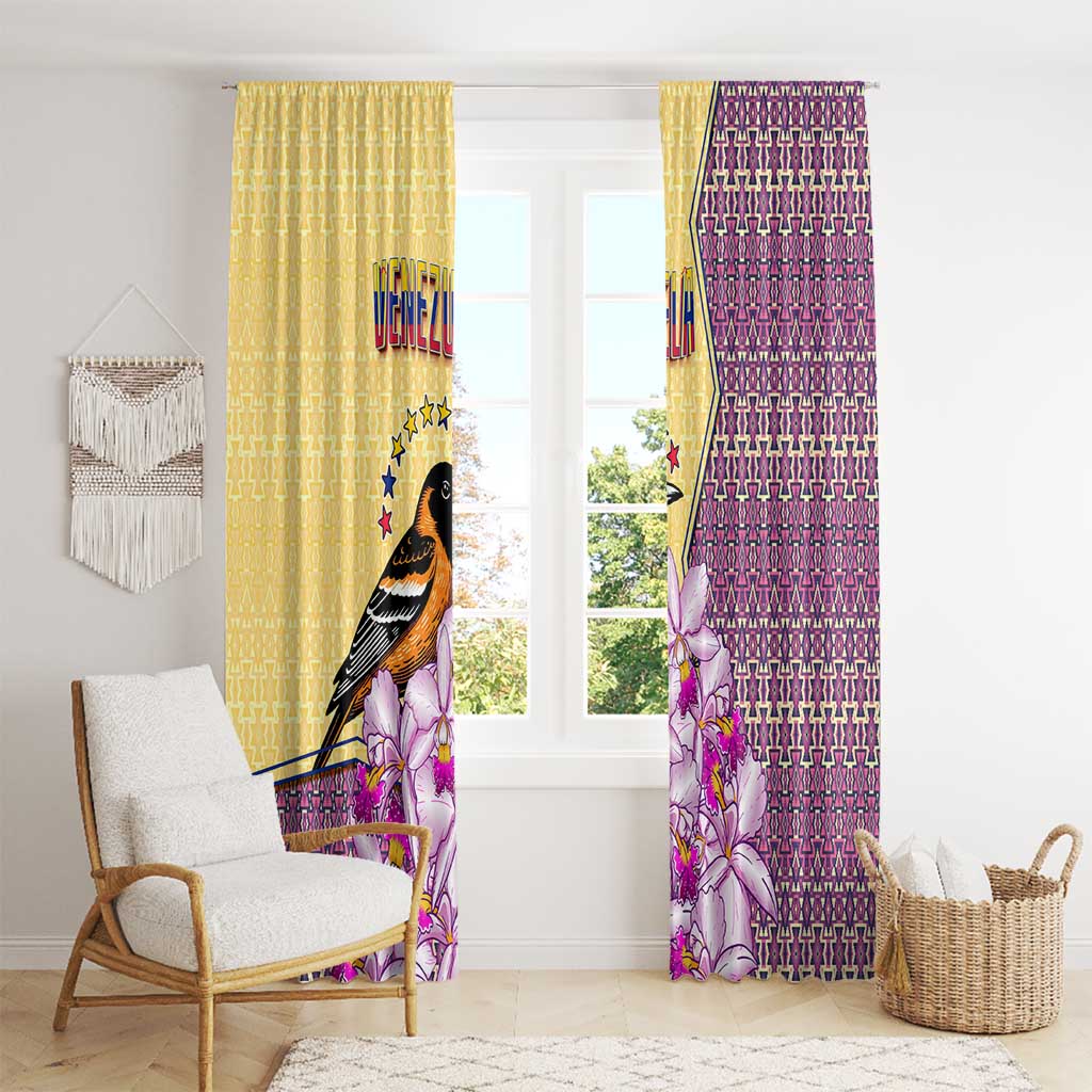 Venezuela Window Curtain with National Bird Orchid Flower Coat of Arms Spirit