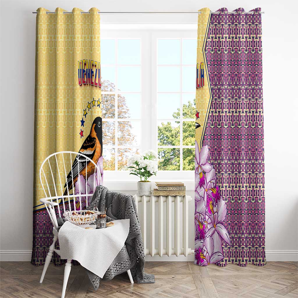 Venezuela Window Curtain with National Bird Orchid Flower Coat of Arms Spirit