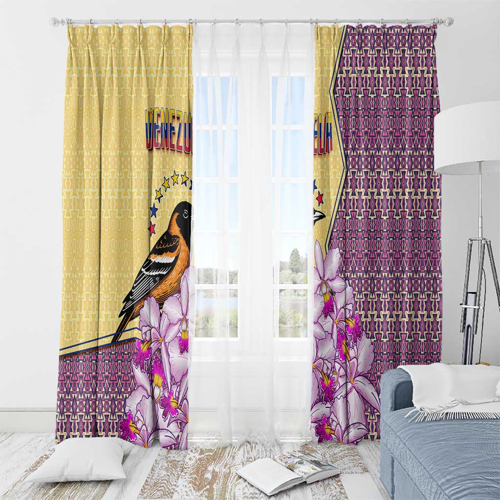 Venezuela Window Curtain with National Bird Orchid Flower Coat of Arms Spirit