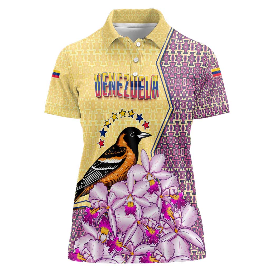 Venezuela Women Polo Shirt with National Bird Orchid Flower Coat of Arms Spirit