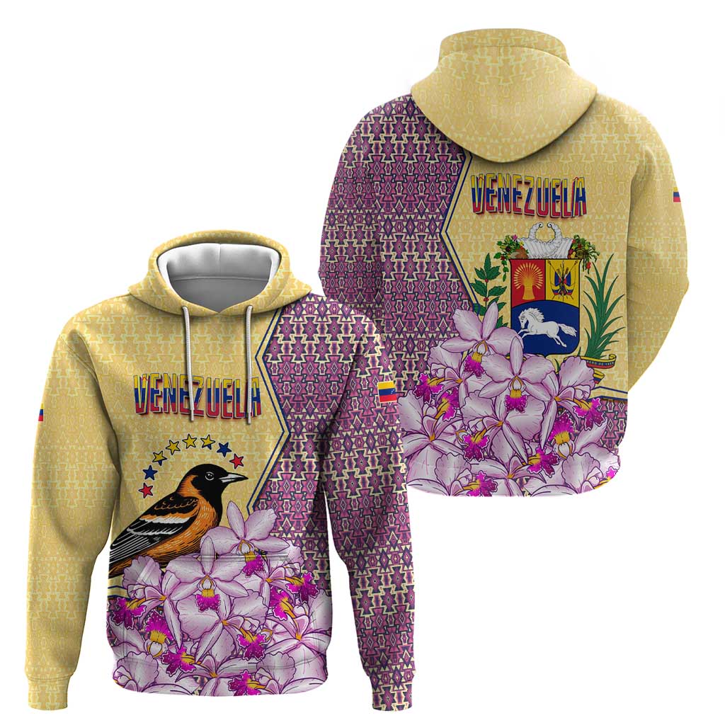 Venezuela Zip Hoodie with National Bird Orchid Flower Coat of Arms Spirit