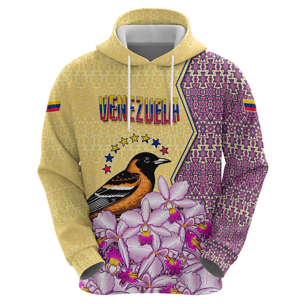 Venezuela Zip Hoodie with National Bird Orchid Flower Coat of Arms Spirit