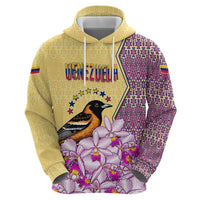 Venezuela Zip Hoodie with National Bird Orchid Flower Coat of Arms Spirit