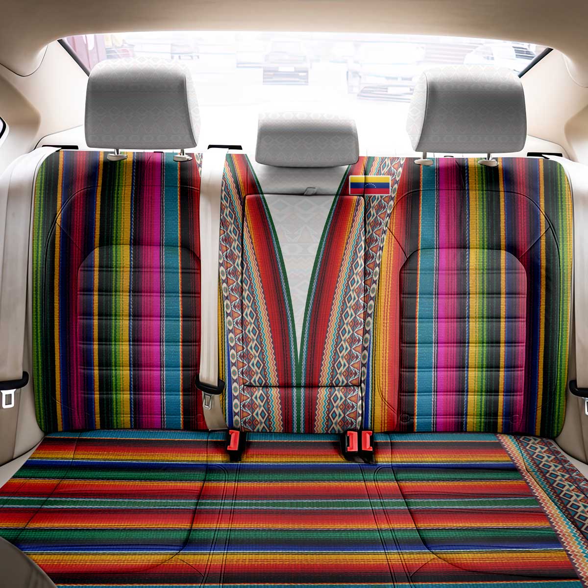 Venezuela Back Car Seat Cover with Andean Multicolor Woven Textile Stripe Spirit