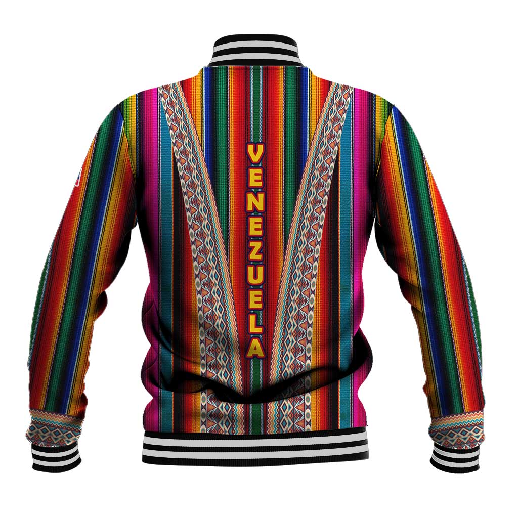 Venezuela Baseball Jacket with Andean Multicolor Woven Textile Stripe Spirit