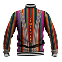 Venezuela Baseball Jacket with Andean Multicolor Woven Textile Stripe Spirit