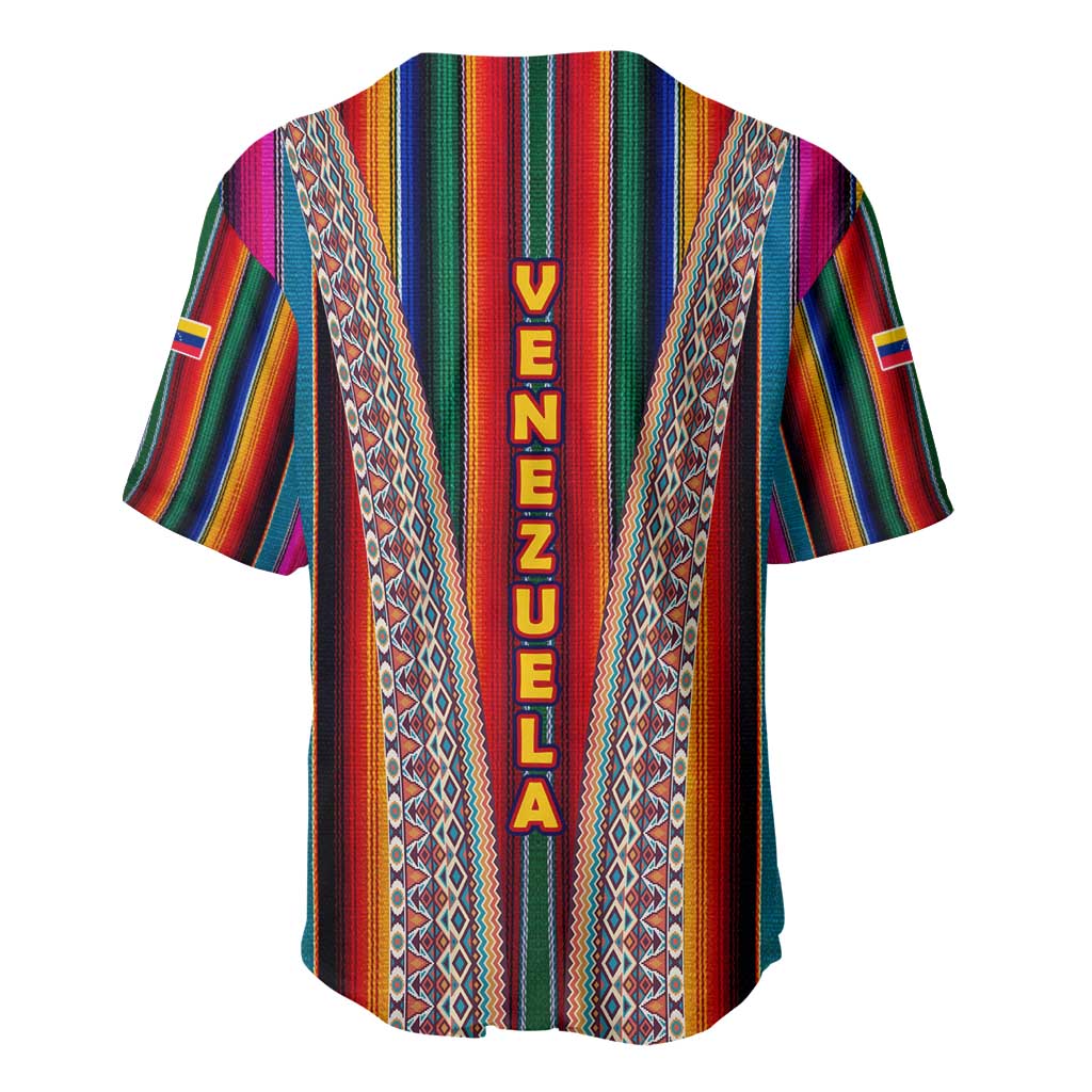 Venezuela Baseball Jersey with Andean Multicolor Woven Textile Stripe Spirit
