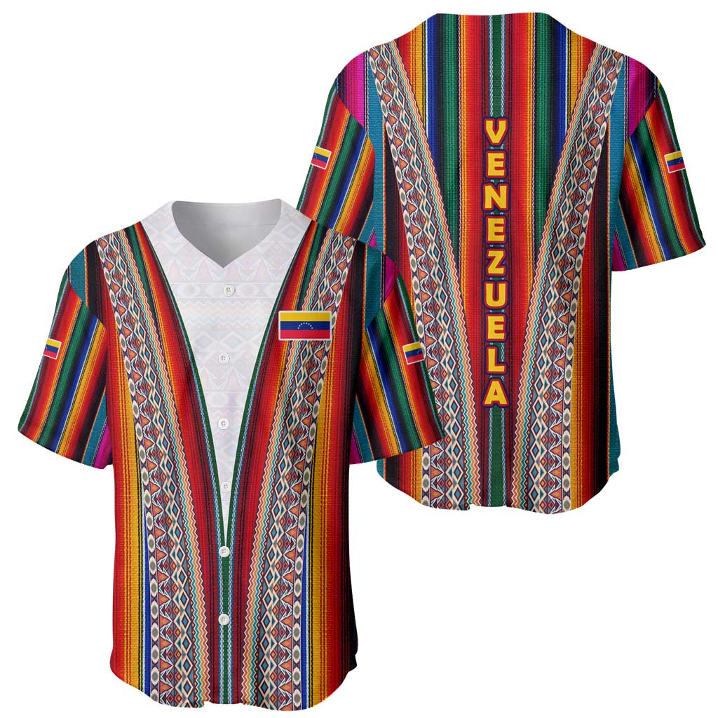 Venezuela Baseball Jersey with Andean Multicolor Woven Textile Stripe Spirit