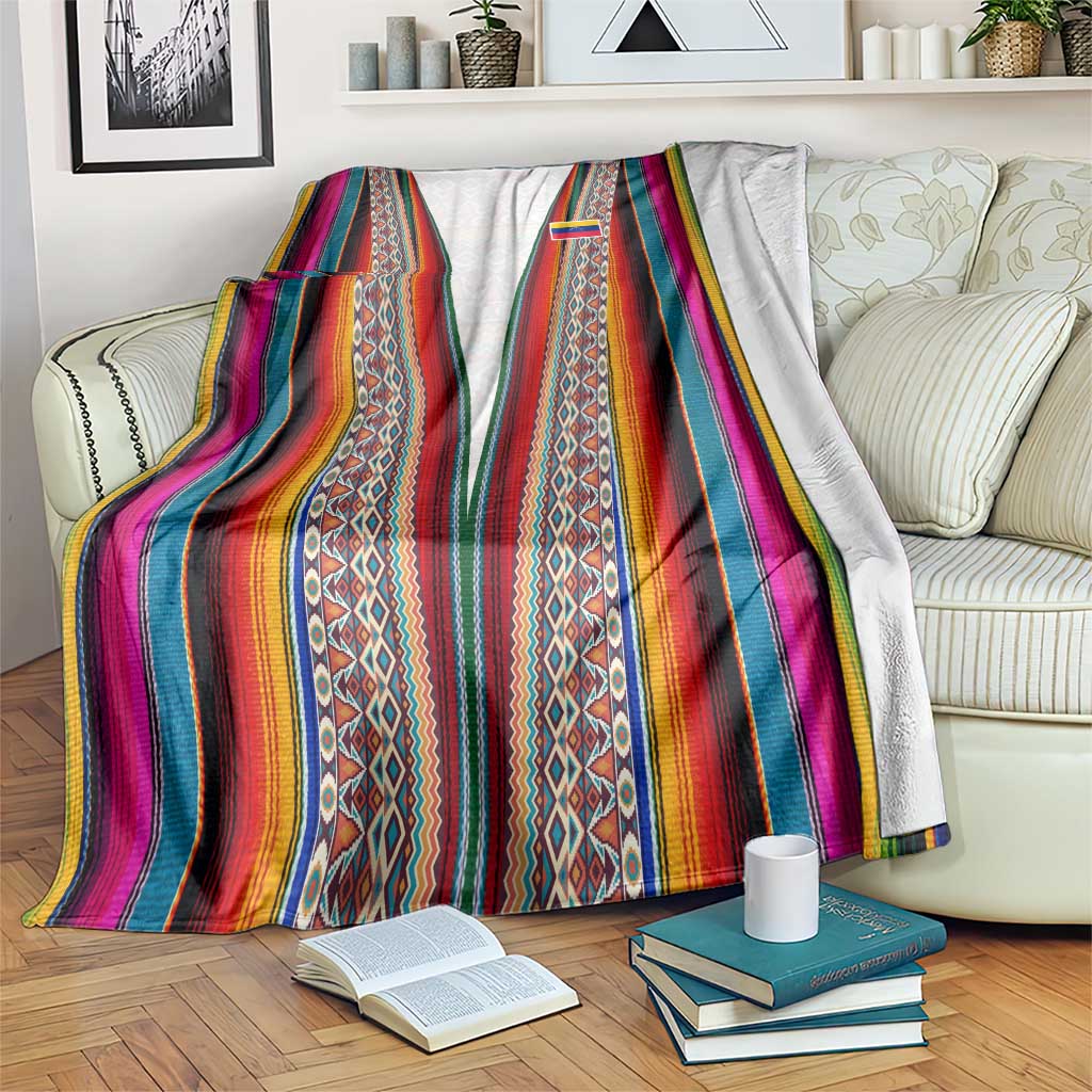 Venezuela Blanket with Andean Multicolor Woven Textile Stripe Spirit