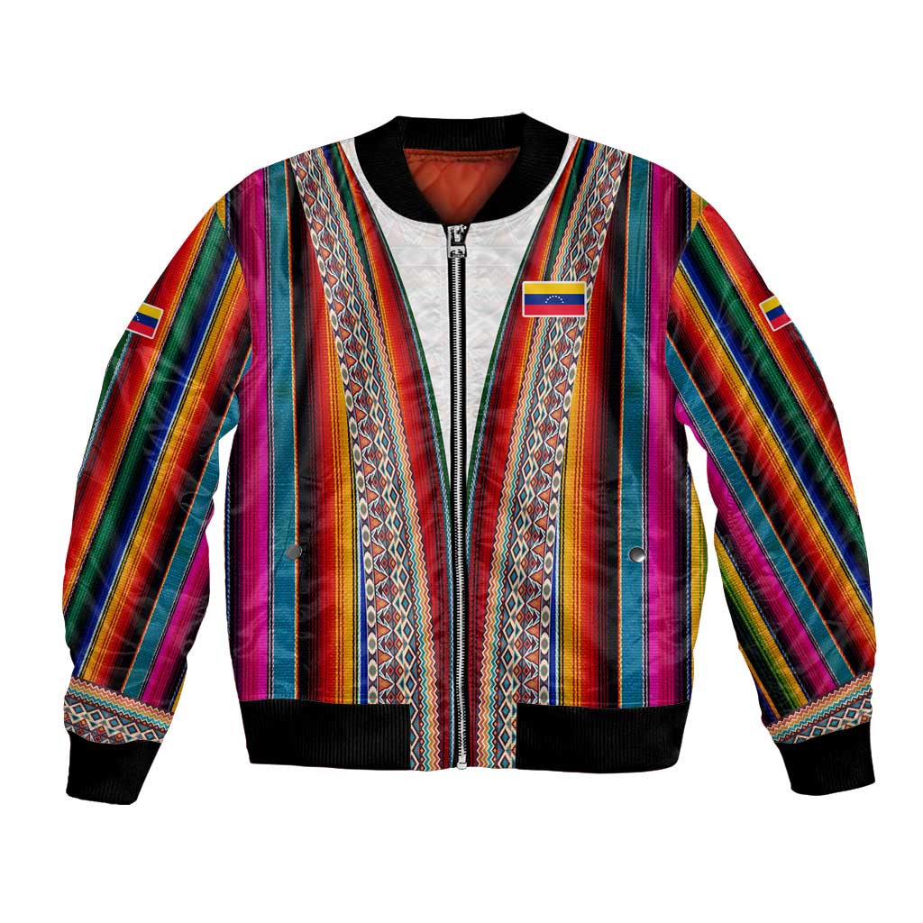 Venezuela Bomber Jacket with Andean Multicolor Woven Textile Stripe Spirit