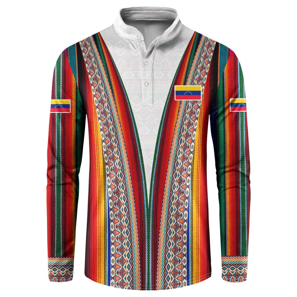 Venezuela Button Sweatshirt with Andean Multicolor Woven Textile Stripe Spirit