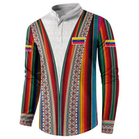 Venezuela Button Sweatshirt with Andean Multicolor Woven Textile Stripe Spirit