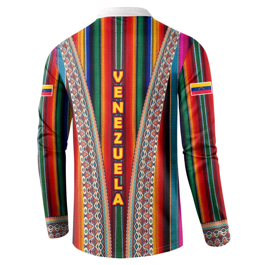 Venezuela Button Sweatshirt with Andean Multicolor Woven Textile Stripe Spirit