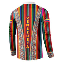 Venezuela Button Sweatshirt with Andean Multicolor Woven Textile Stripe Spirit