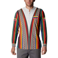 Venezuela Button Sweatshirt with Andean Multicolor Woven Textile Stripe Spirit