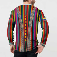 Venezuela Button Sweatshirt with Andean Multicolor Woven Textile Stripe Spirit