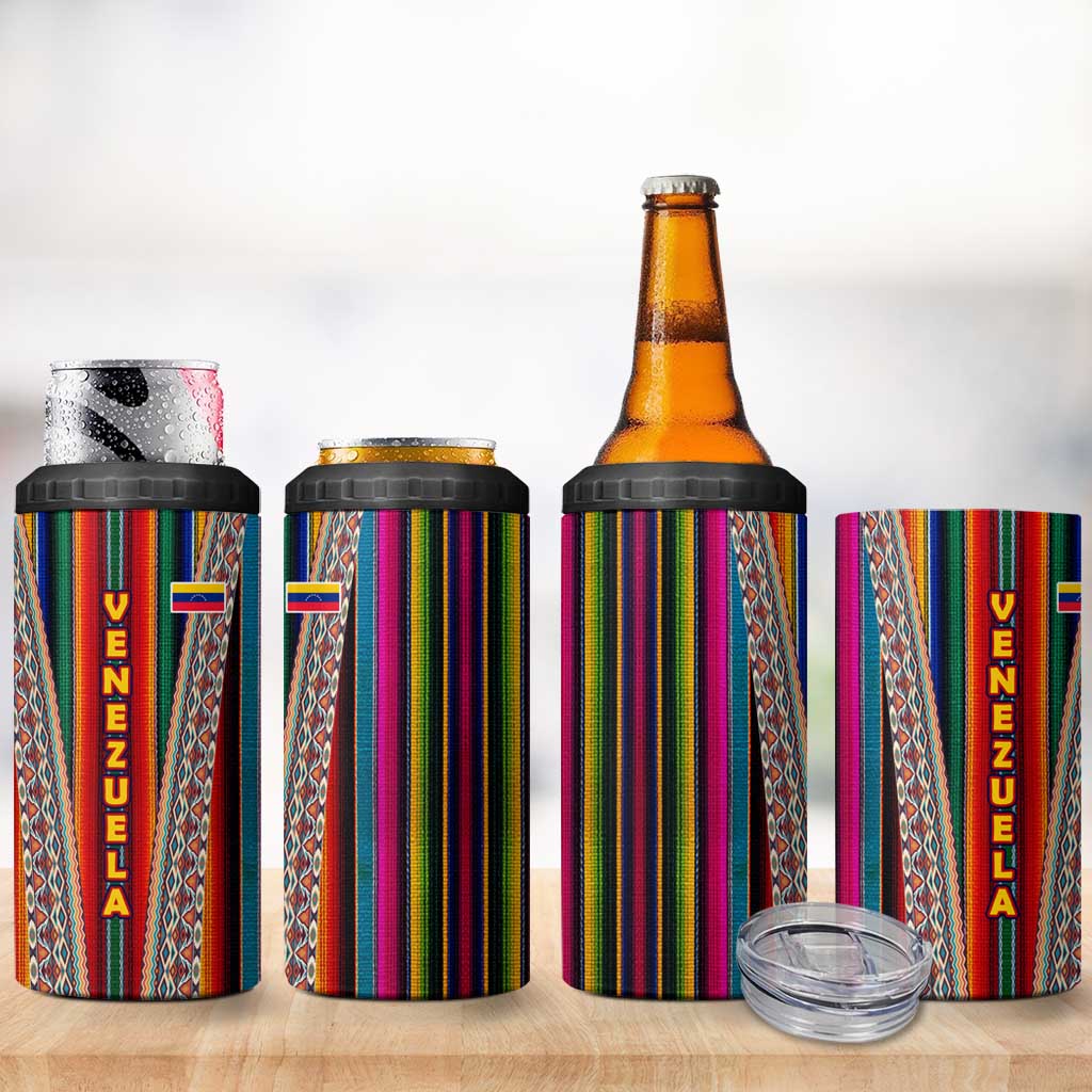 Venezuela 4 in 1 Can Cooler Tumbler with Andean Multicolor Woven Textile Stripe Spirit