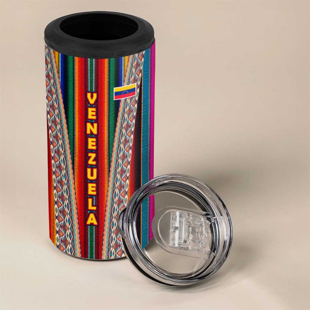 Venezuela 4 in 1 Can Cooler Tumbler with Andean Multicolor Woven Textile Stripe Spirit