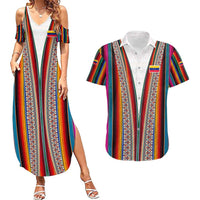 Venezuela Couples Matching Summer Maxi Dress and Hawaiian Shirt with Andean Multicolor Woven Textile Stripe Spirit