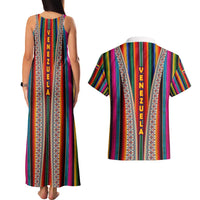 Venezuela Couples Matching Tank Maxi Dress and Hawaiian Shirt with Andean Multicolor Woven Textile Stripe Spirit