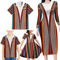 Venezuela Family Matching Long Sleeve Bodycon Dress and Hawaiian Shirt with Andean Multicolor Woven Textile Stripe Spirit