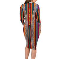 Venezuela Family Matching Long Sleeve Bodycon Dress and Hawaiian Shirt with Andean Multicolor Woven Textile Stripe Spirit