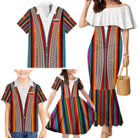 Venezuela Family Matching Mermaid Dress and Hawaiian Shirt with Andean Multicolor Woven Textile Stripe Spirit