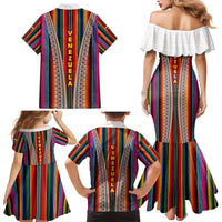 Venezuela Family Matching Mermaid Dress and Hawaiian Shirt with Andean Multicolor Woven Textile Stripe Spirit
