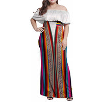 Venezuela Family Matching Off Shoulder Maxi Dress and Hawaiian Shirt with Andean Multicolor Woven Textile Stripe Spirit