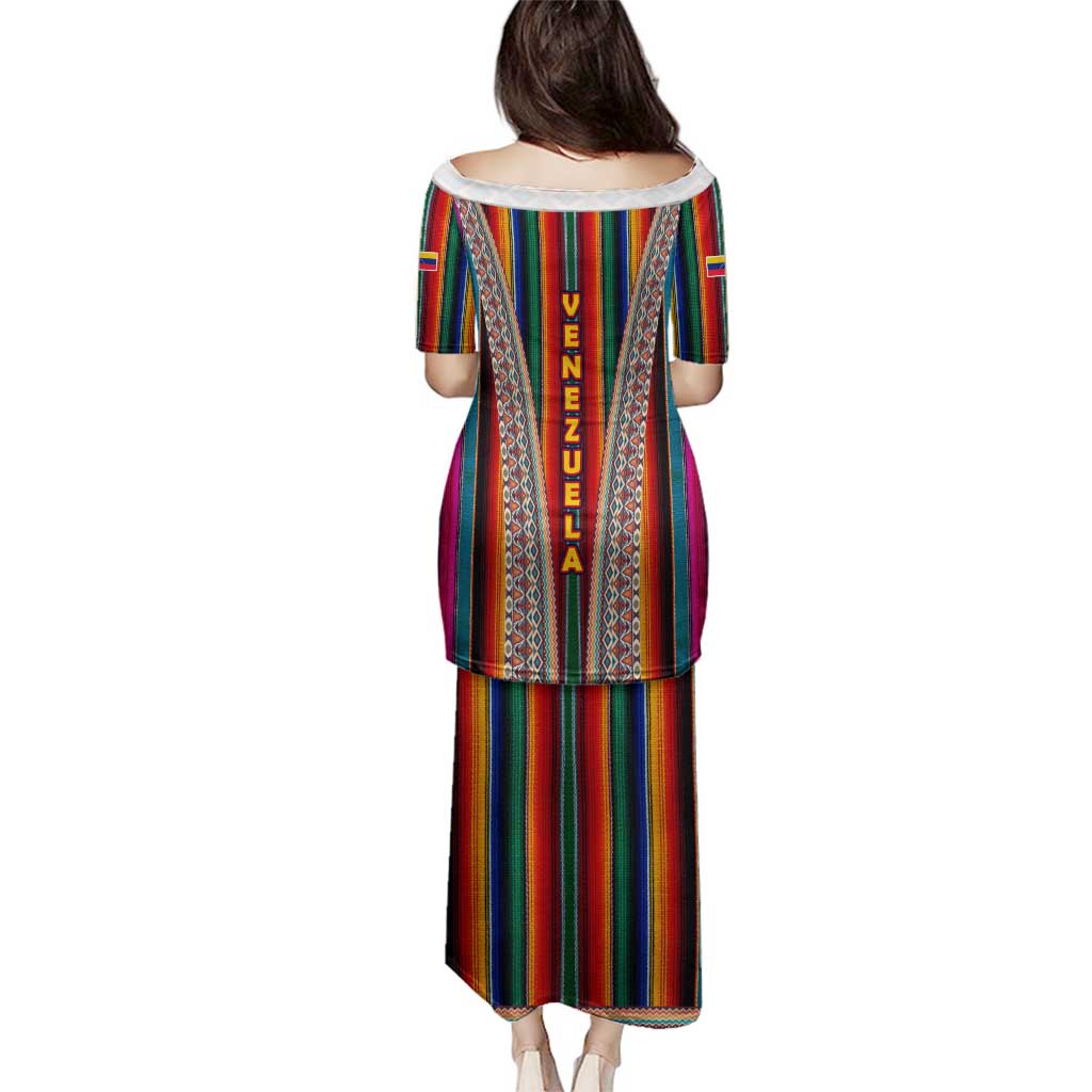 Venezuela Family Matching Puletasi and Hawaiian Shirt with Andean Multicolor Woven Textile Stripe Spirit