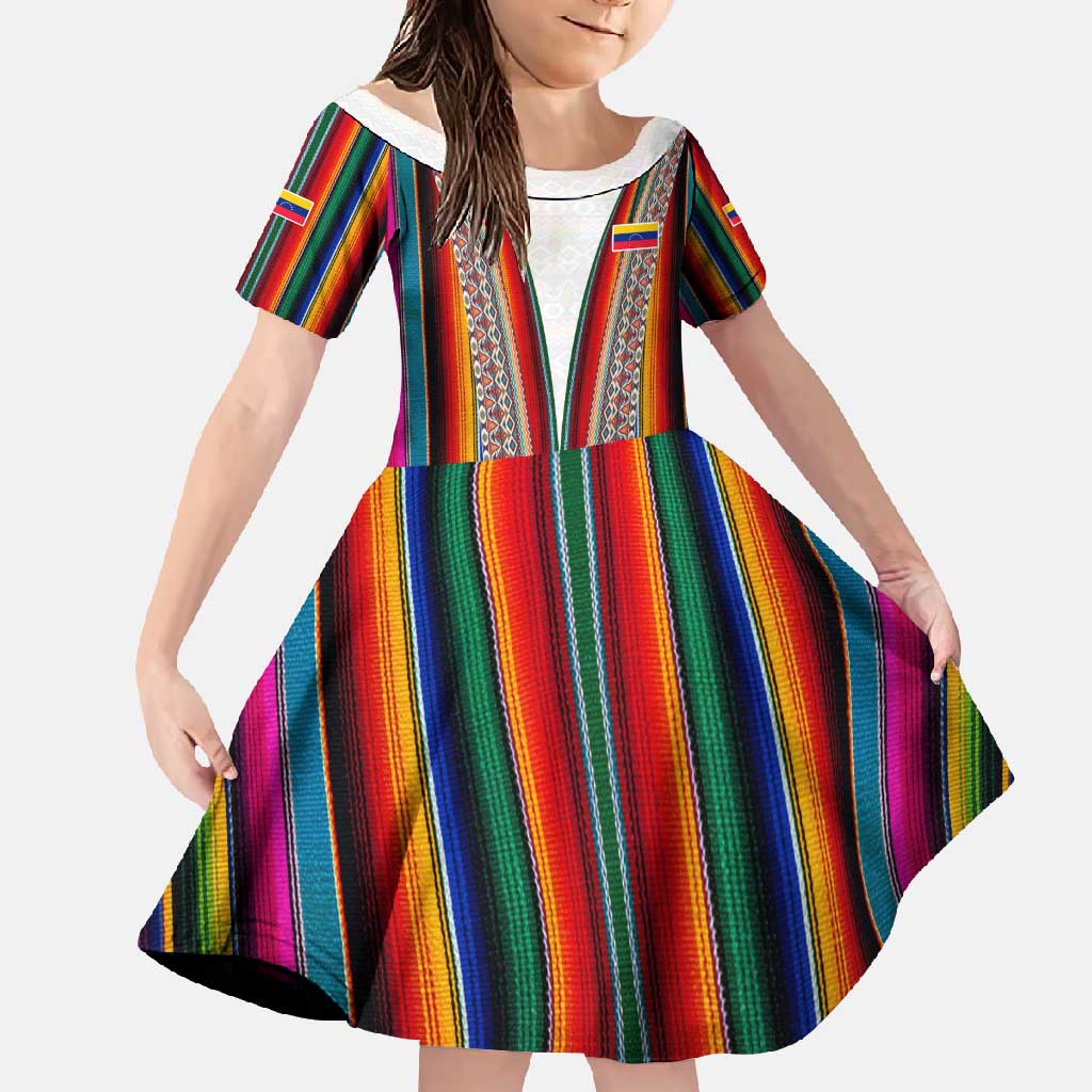 Venezuela Family Matching Short Sleeve Bodycon Dress and Hawaiian Shirt with Andean Multicolor Woven Textile Stripe Spirit