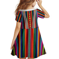 Venezuela Family Matching Short Sleeve Bodycon Dress and Hawaiian Shirt with Andean Multicolor Woven Textile Stripe Spirit