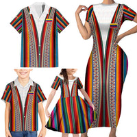 Venezuela Family Matching Short Sleeve Bodycon Dress and Hawaiian Shirt with Andean Multicolor Woven Textile Stripe Spirit