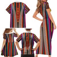 Venezuela Family Matching Short Sleeve Bodycon Dress and Hawaiian Shirt with Andean Multicolor Woven Textile Stripe Spirit