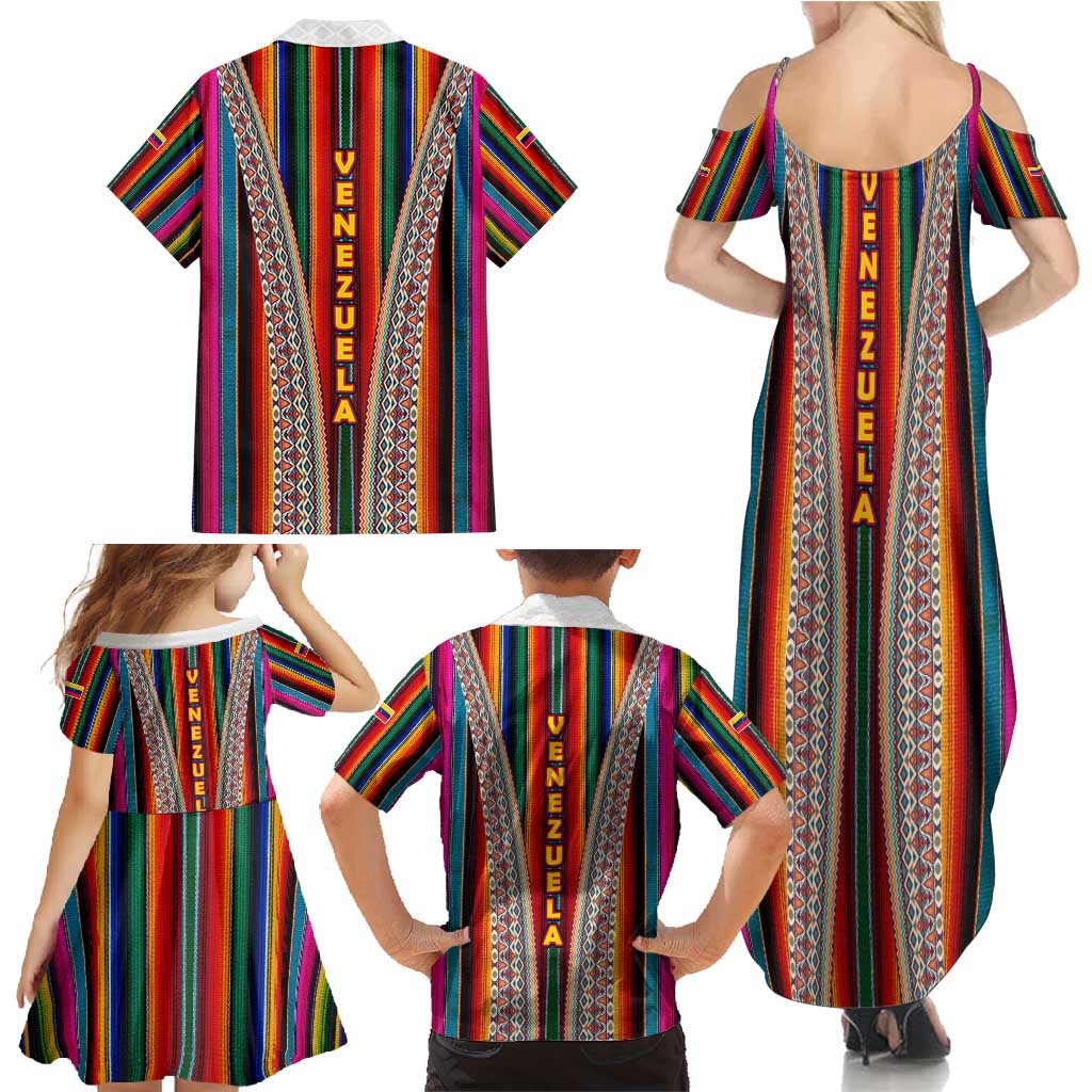 Venezuela Family Matching Summer Maxi Dress and Hawaiian Shirt with Andean Multicolor Woven Textile Stripe Spirit