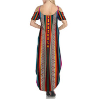 Venezuela Family Matching Summer Maxi Dress and Hawaiian Shirt with Andean Multicolor Woven Textile Stripe Spirit
