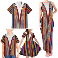 Venezuela Family Matching Tank Maxi Dress and Hawaiian Shirt with Andean Multicolor Woven Textile Stripe Spirit