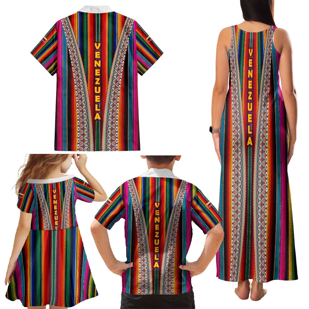 Venezuela Family Matching Tank Maxi Dress and Hawaiian Shirt with Andean Multicolor Woven Textile Stripe Spirit
