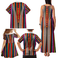 Venezuela Family Matching Tank Maxi Dress and Hawaiian Shirt with Andean Multicolor Woven Textile Stripe Spirit