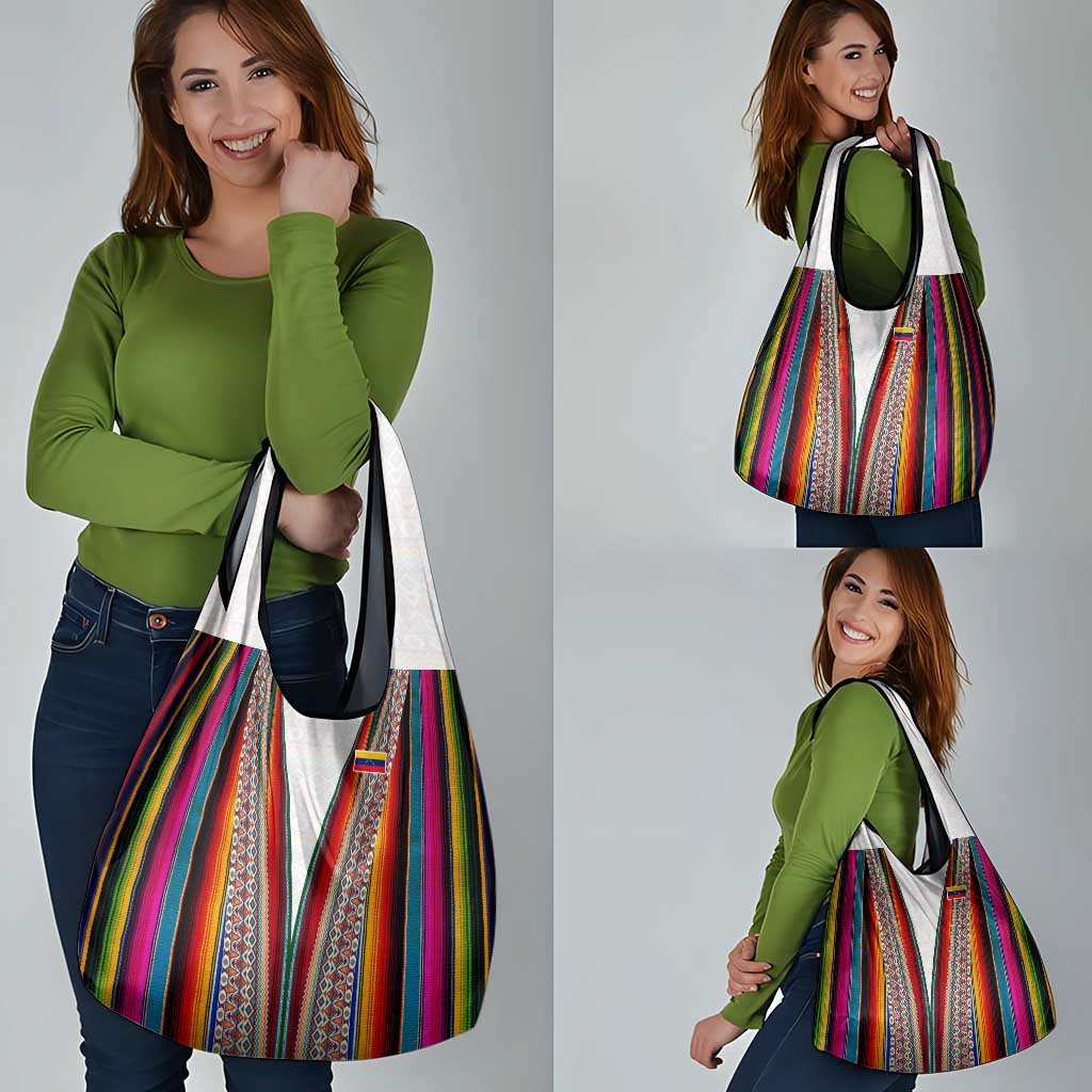 Venezuela Grocery Bag with Andean Multicolor Woven Textile Stripe Spirit