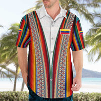 Venezuela Hawaiian Shirt with Andean Multicolor Woven Textile Stripe Spirit