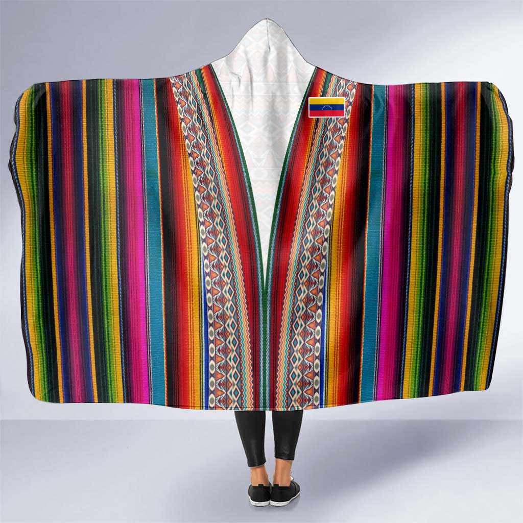Venezuela Hooded Blanket with Andean Multicolor Woven Textile Stripe Spirit