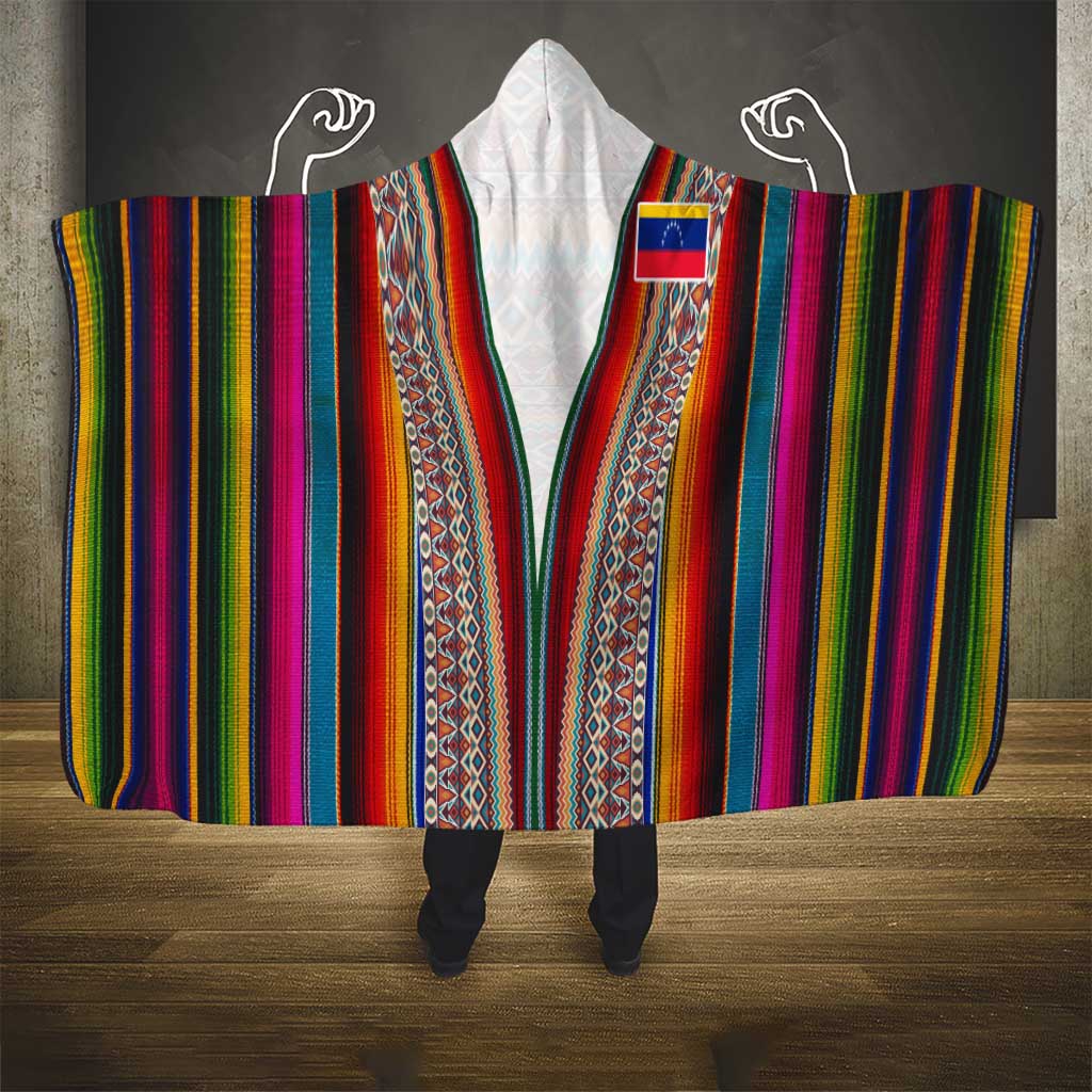 Venezuela Hooded Blanket with Andean Multicolor Woven Textile Stripe Spirit